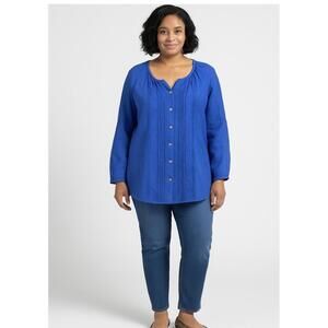 Soft Surroundings Cobalt Blue Linen Blouse Lg Coastal grandmother Euro